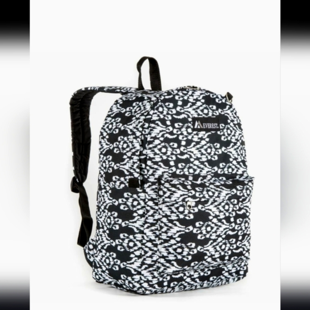 Everest Backpack Book Bag - Back to School Classic Black White IKAT NEW